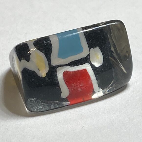 Vintage Acrylic Lucite Cocktail Ring Size 6 6.5 Black White Geometric Hand Made - Picture 3 of 8